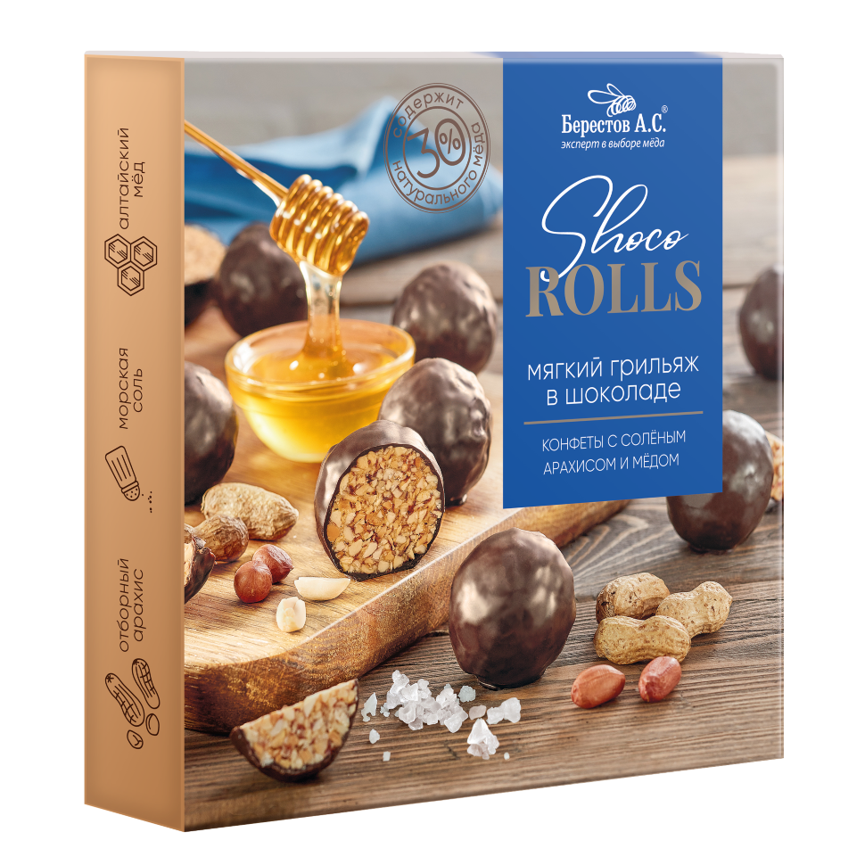  Берестов Shoco Rolls конфеты с арахисом, солью и медом, 135г   в Северске