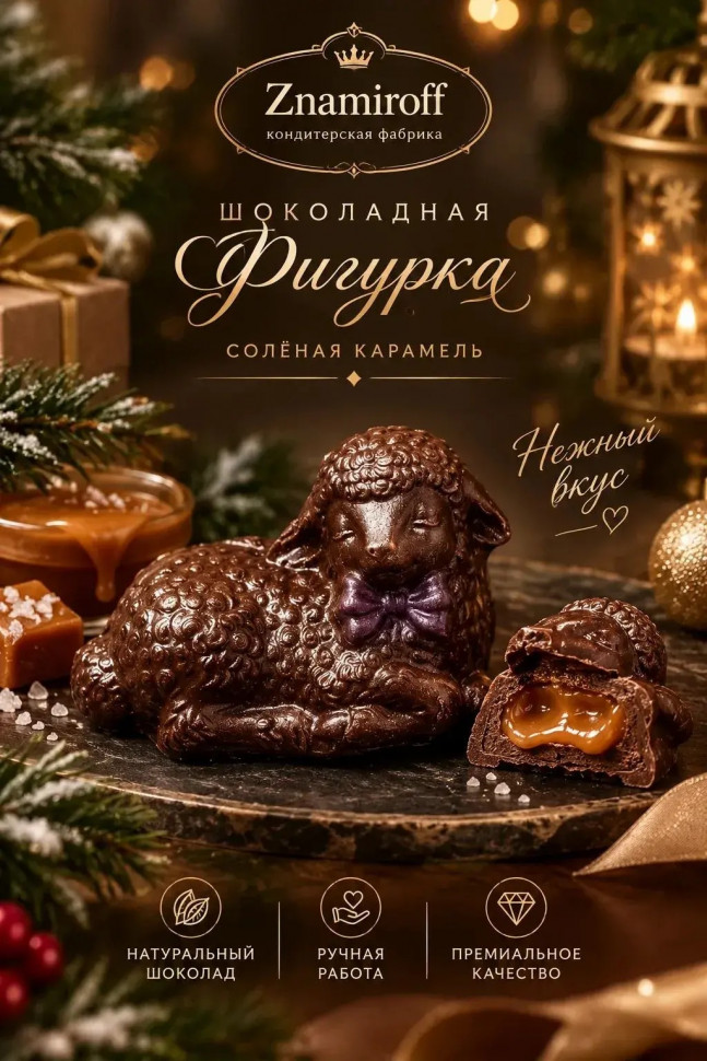  Шоколад фигурный "Овечка спящая" молочный шоколад с начинкой солёная карамель(блок 5шт по 70г) в Северске