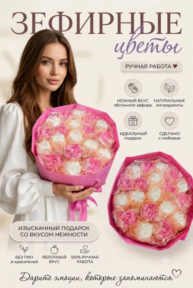  Букет Зефирный Размер XL бело-розовый,350г в Северске